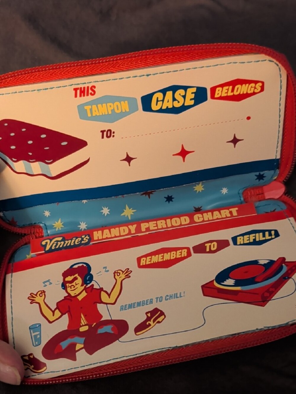 Blue Q Vinnie's Retro Tampon Case with Monthly Chart New Funny - Picture 2 of 4
